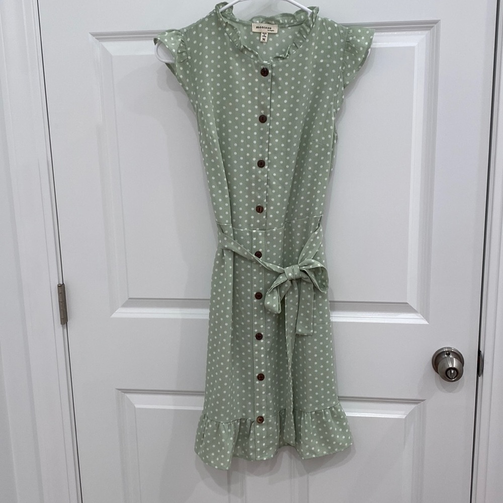Sage green polka dot dress size medium.
